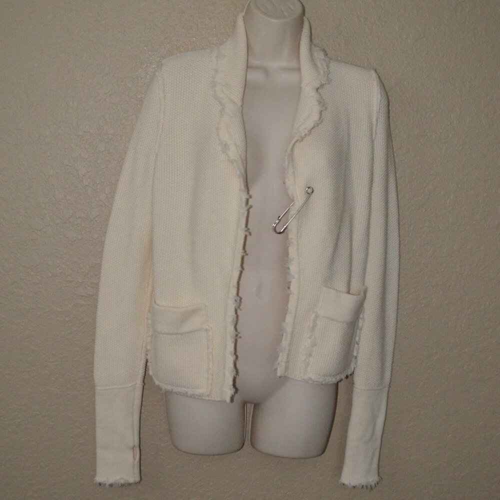 NWOT Sz S ROI Cream 100% Wool Waffle Texture Open Front  Sweater Jacket